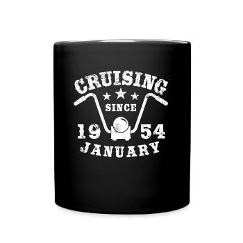 Cruising Biker Birthday January 1954 Motorcycle - Full Colour Mug - black - Front
