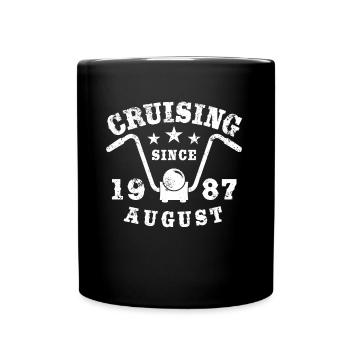 Cruising Biker Geburtstag August 1987 Motorrad - Tasse einfarbig - Schwarz - Vorne