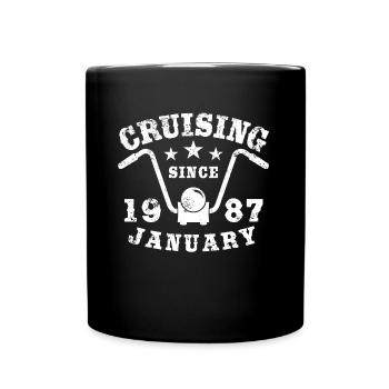 Cruising Biker Geburtstag Januar 1987 Motorrad - Tasse einfarbig - Schwarz - Vorne