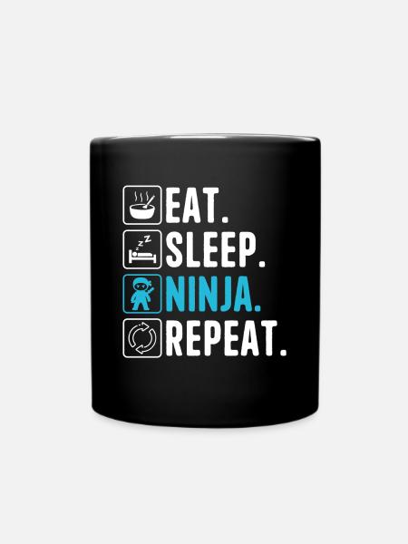 Eat Sleep Ninja Repeat Ninja Karate Boy Ninja - Full Colour Mug - black