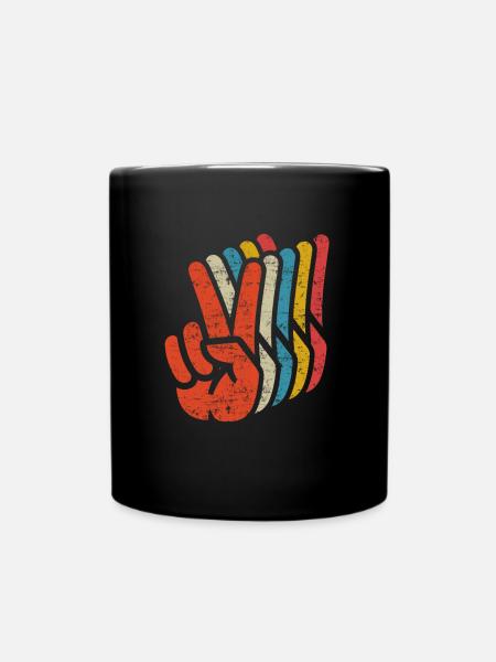 Signe de paix V main Paix Rétro Paix - Mug uni - noir