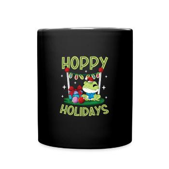 Hoppy Holidays - Weihnachten Frosch - Tasse einfarbig - Schwarz - Vorne
