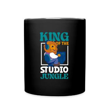 Lion at the mixing desk - sound engineering - Full Colour Mug - black - Front