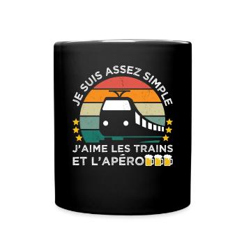 J' aime les trains et l' apéro humour cheminot - Mug uni - noir - Devant