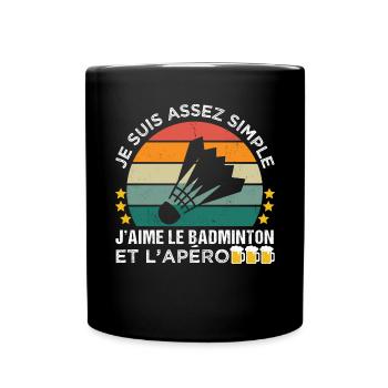 J' aime le badminton et l' apéro cadeau vintage - Mug uni - noir - Devant