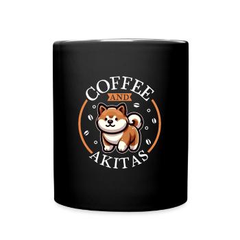 Kaffee und Akita - Tasse einfarbig - Schwarz - Vorne
