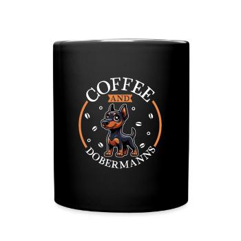 Kaffee und Dobermann - Tasse einfarbig - Schwarz - Vorne