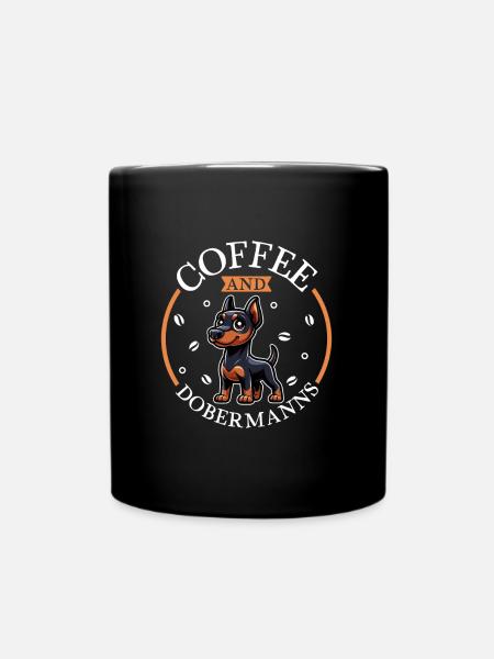 Kaffee und Dobermann - Tasse einfarbig - Schwarz