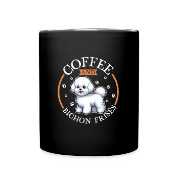 Kaffee und Bichon Frisé - Tasse einfarbig - Schwarz - Vorne