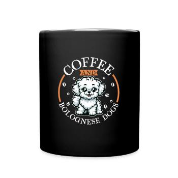 Kaffee und Bologneser - Tasse einfarbig - Schwarz - Vorne