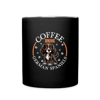 Kaffee und Deutscher Wachtelhund - Tasse einfarbig - Schwarz - Vorne