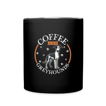 Kaffee und Greyhound - Tasse einfarbig - Schwarz - Vorne