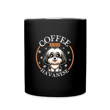 Café et bichon havanais - Mug uni - noir - Devant