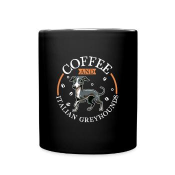 Kaffee und Italienisches Windspiel - Tasse einfarbig - Schwarz - Vorne