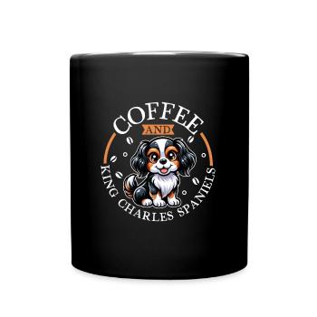 Kaffee und King Charles Spaniel - Tasse einfarbig - Schwarz - Vorne