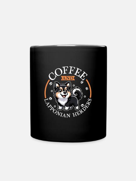 Coffee and Lapland Reindeer Dog - Full Colour Mug - black