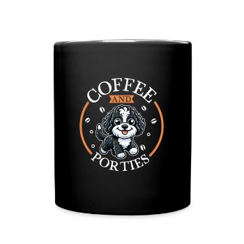 Kaffee und Portugiesischer Wasserhund - Tasse einfarbig - Schwarz - Vorne