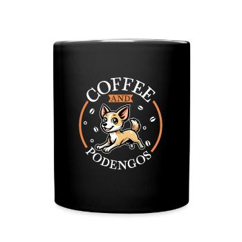 Kaffee und Podengo Português - Tasse einfarbig - Schwarz - Vorne