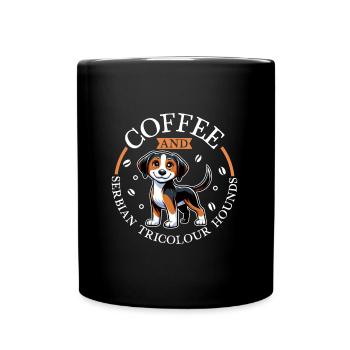 Kaffee und Dreifarbiger Serbischer Laufhund - Tasse einfarbig - Schwarz - Vorne