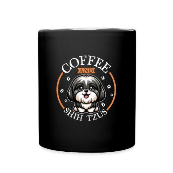 Kaffee und Shih Tzu - Tasse einfarbig - Schwarz - Vorne