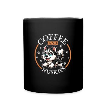 Kaffee und Sibirischer Husky - Tasse einfarbig - Schwarz - Vorne