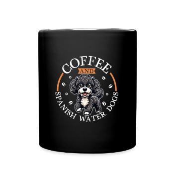 Kaffee und Spanischer Wasserhund - Tasse einfarbig - Schwarz - Vorne