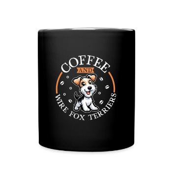 Kaffee und Drahthaar-Foxterrier - Tasse einfarbig - Schwarz - Vorne
