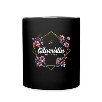 Gitarristin mit Herz - Tasse einfarbig - Schwarz - Vorne