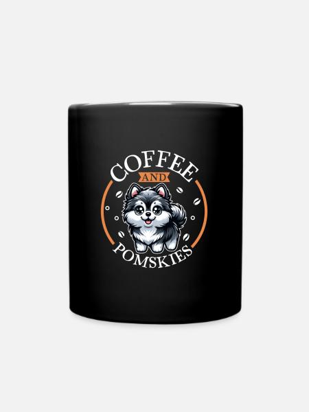 Kaffee und Pomsky - Tasse einfarbig - Schwarz