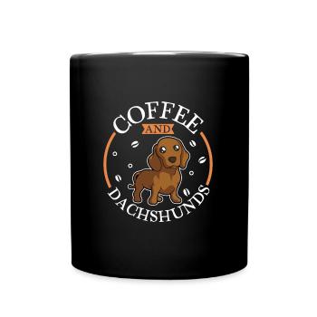 Kaffee und Dackel - Tasse einfarbig - Schwarz - Vorne