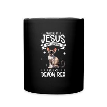 Jesus und meine Devon Rex - Tasse einfarbig - Schwarz - Vorne