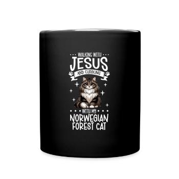 Jésus et mon chat des forêts norvégiennes - Mug uni - noir - Devant