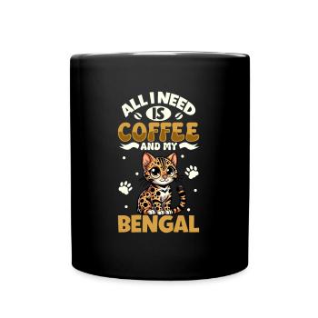 Kaffee und meine Bengal - Tasse einfarbig - Schwarz - Vorne