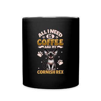 Kaffee und meine Cornish Rex - Tasse einfarbig - Schwarz - Vorne