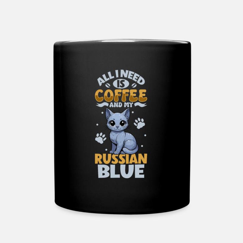 Kaffee und meine Russisch Blau - Tasse einfarbig - Schwarz