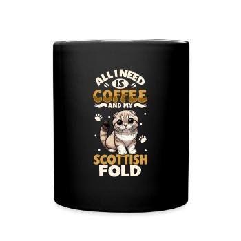 Le café et mon chat écossais à oreilles repliées - Mug uni - noir - Devant