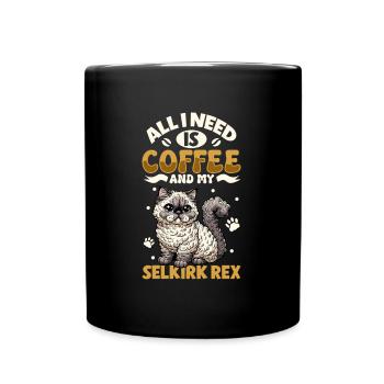 Kaffee und meine Selkirk Rex - Tasse einfarbig - Schwarz - Vorne