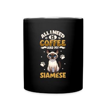 Le café et mon chat siamois - Mug uni - noir - Devant