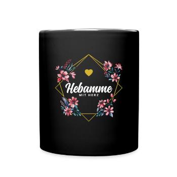 Hebamme mit Herz - Tasse einfarbig - Schwarz - Vorne