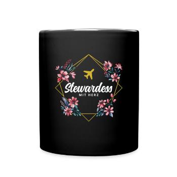 Stewardess mit Herz - Tasse einfarbig - Schwarz - Vorne