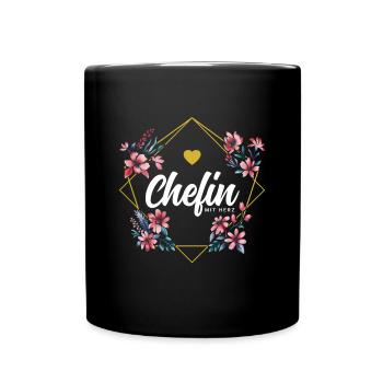 Chefin mit Herz - Tasse einfarbig - Schwarz - Vorne