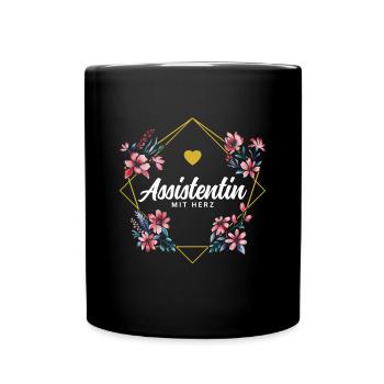 Assistentin mit Herz - Tasse einfarbig - Schwarz - Vorne