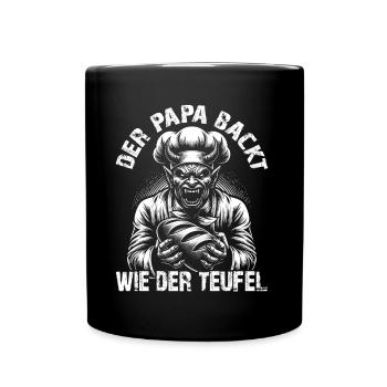 Papa backt wie der Teufel - lustiges Backmotiv - Tasse einfarbig - Schwarz - Vorne