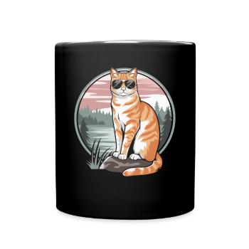 Tabby Orange Katze Mit Sonnenbrille - Tasse einfarbig - Schwarz - Vorne