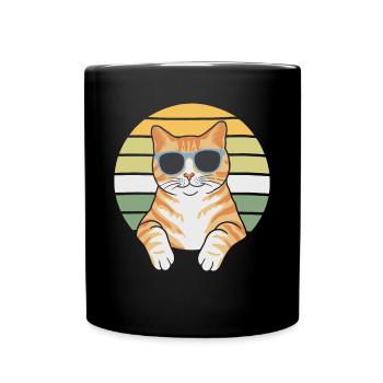 Tabby Orange Cat With Sunglasses - Full Colour Mug - black - Front