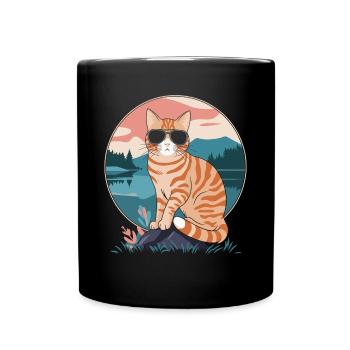 Tabby Orange Katze Mit Sonnenbrille - Tasse einfarbig - Schwarz - Vorne