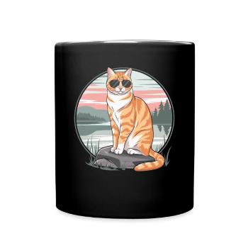 Tabby Orange Katze Mit Sonnenbrille - Tasse einfarbig - Schwarz - Vorne