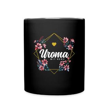 Uroma mit Herz - Tasse einfarbig - Schwarz - Vorne