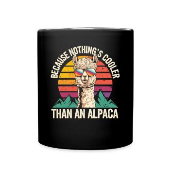 Cooles Alpaka mit Sonnenbrille - Tasse einfarbig - Schwarz - Vorne