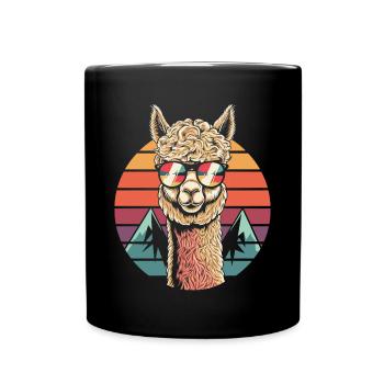 Cooles Alpaka mit Sonnenbrille - Tasse einfarbig - Schwarz - Vorne